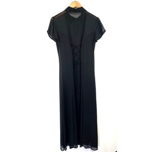 Trois The Label Womens Sheer Lace-Up Maxi Dress Sz M Black 90s Minimalist Grunge